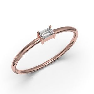 Solid 10k Rose Gold Baguette Cut Diamond CZ Ring